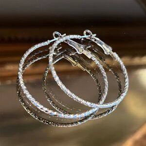 NEW Sparkling Silver Large Hoop Earrings